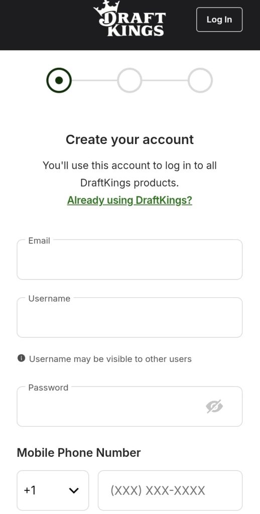 DraftKings Sign Up page