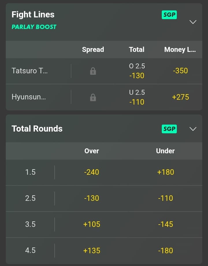 Taira vs Park winner bet