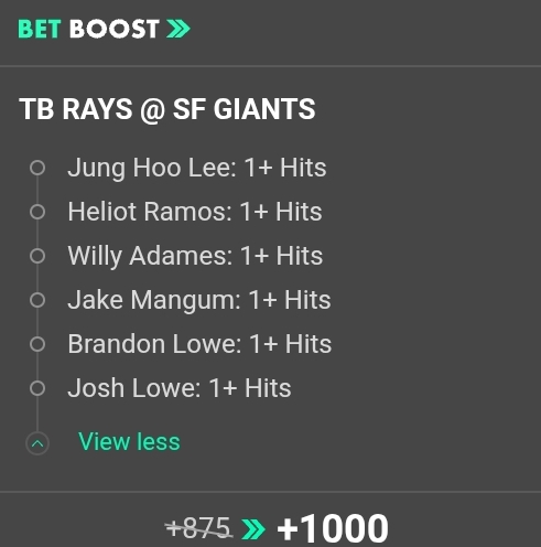 TB Rays @ SF Giants MLB SGP