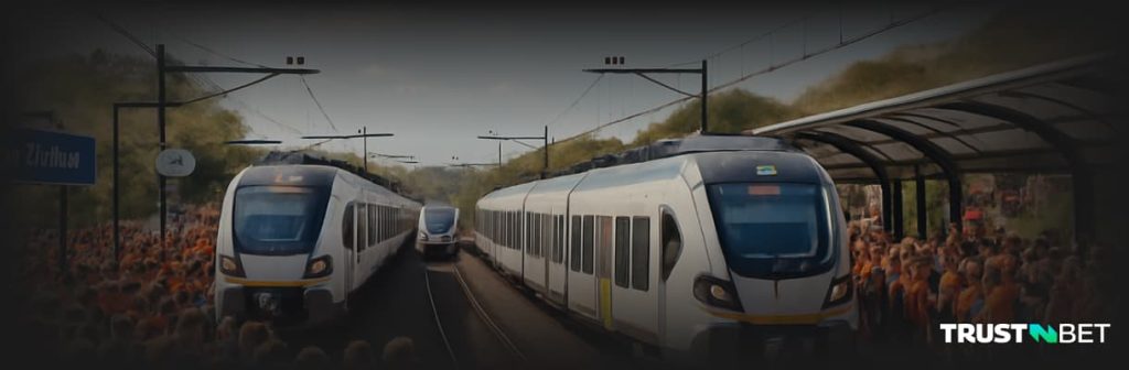 Fans travel by train