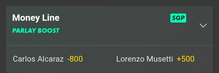 Alcaraz vs Musetti Moneyline odds