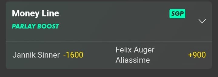 Sinner vs FAA match winner odds