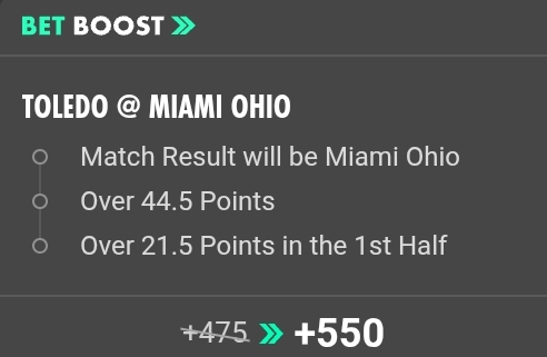 Toledo @ Miami OH NCAA Football Same Game Parlay