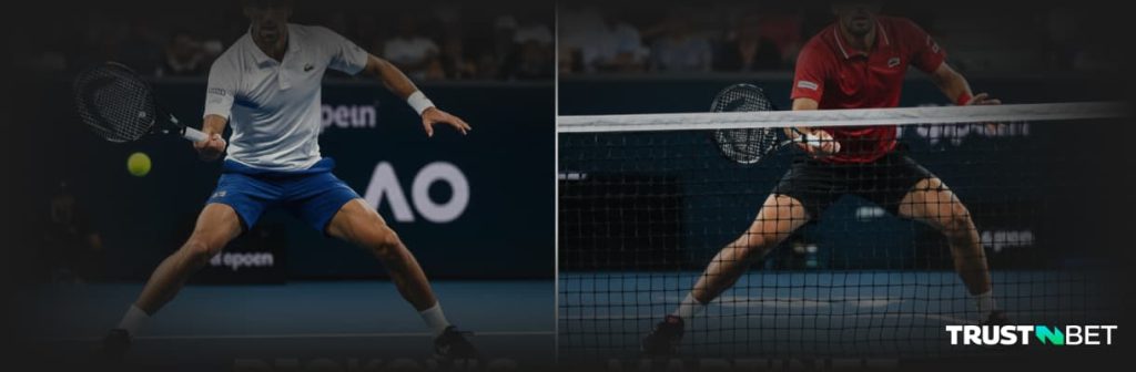 Tennis game in action