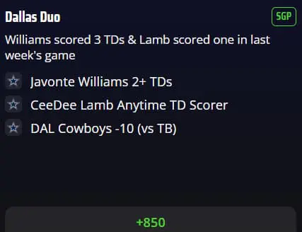 Buccaneers @ Dallas NFL SGP